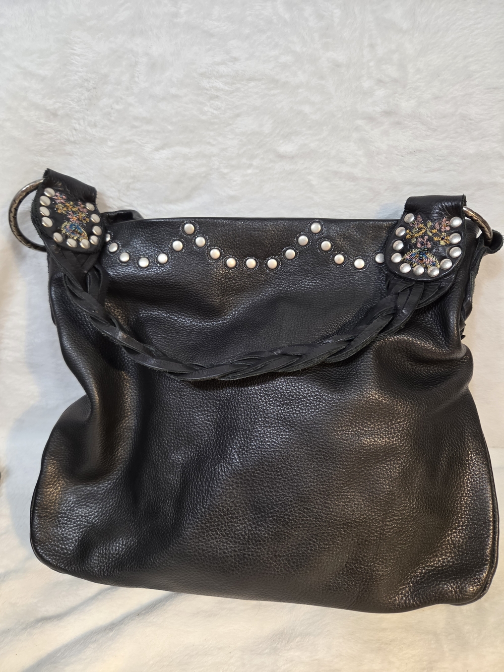 Betsey Johnson Black Braided-Handle Studded Shoulder Bag - Picture 2 of 12